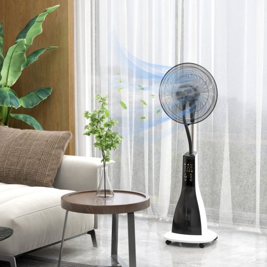Homcom Ventoinha Nebulizador 90W Temporizador Depósito 3L Branco e Preto
