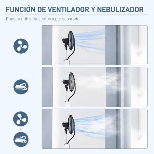 Homcom Ventoinha Nebulizador 90W Temporizador Depósito 3L Branco e Preto