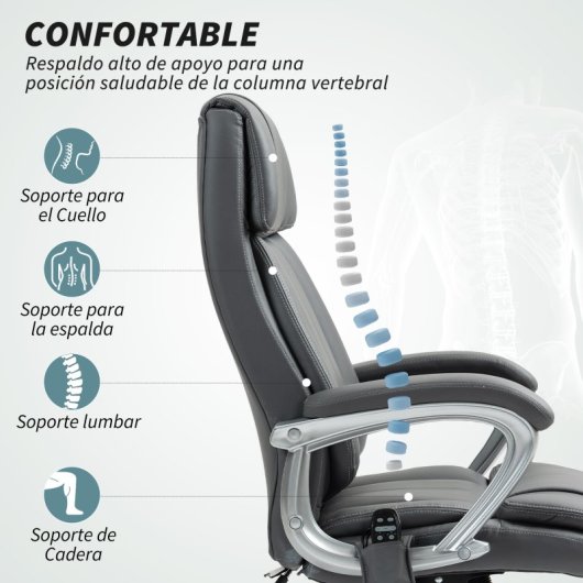 Homcom Silla De Oficina Con Masaje Altura Ajustable Gris Oscuro