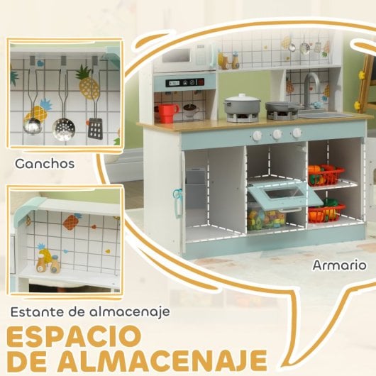Aiyaplay Cocina De Juguete Para Niños +3 Años Con Sonido Y Luz Blanco