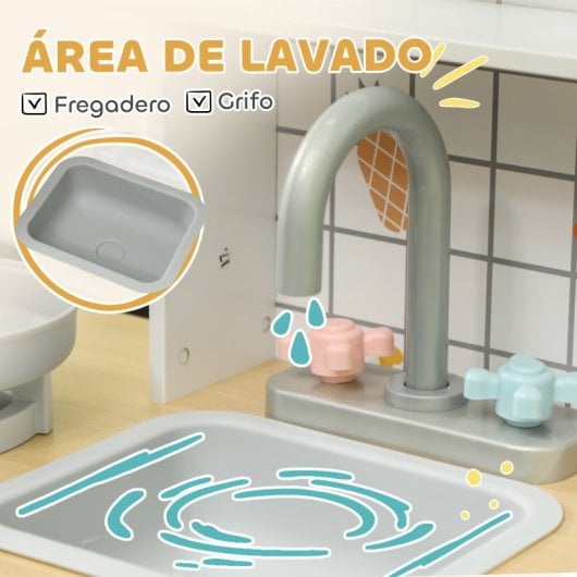 Aiyaplay Cocina De Juguete Para Niños +3 Años Con Sonido Y Luz Blanco