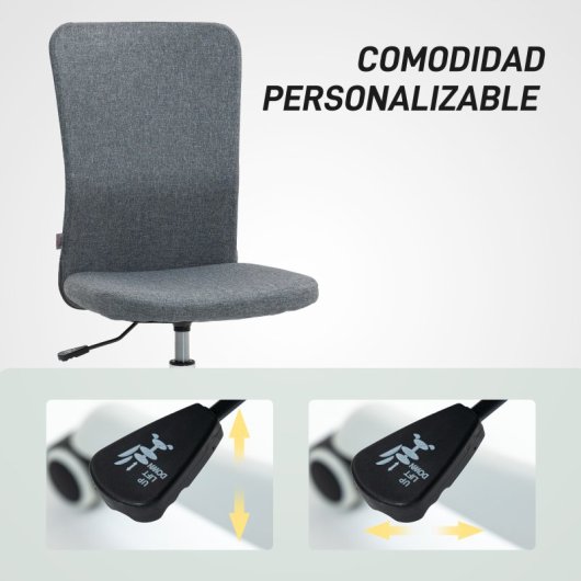 Homcom Silla de Escritorio Sin Brazos Con Altura Ajustable Carga 120 Kg Gris