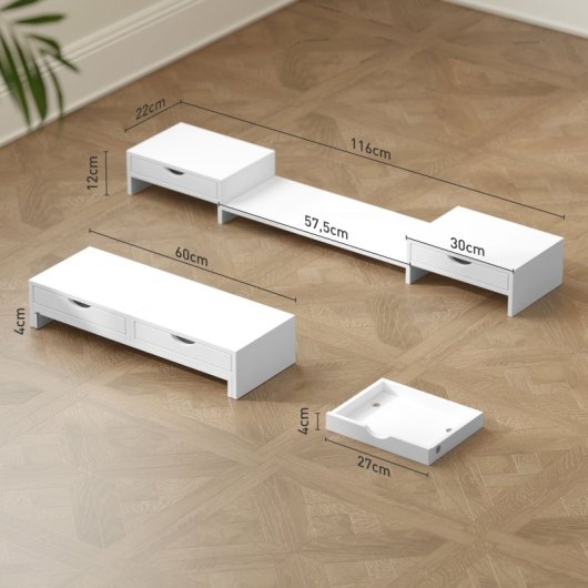 Homcom Elevador Monitor Ángulo y Longitud Ajustable con 2 Cajones Blanco