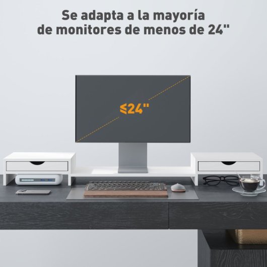 Homcom Elevador Monitor Ángulo y Longitud Ajustable con 2 Cajones Blanco