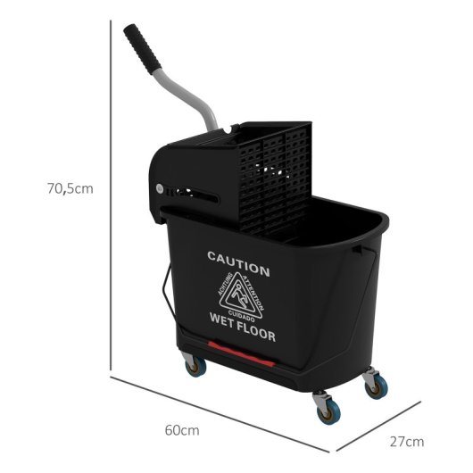 Homcom Cubo De Fregona Con Ruedas Y Escurridor De Presión Capacidad De 20 L