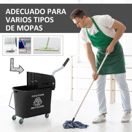 Homcom Cubo De Fregona Con Ruedas Y Escurridor De Presión Capacidad De 20 L