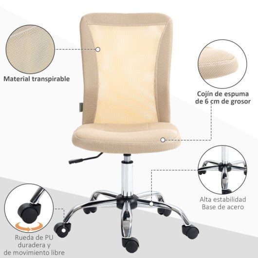 Vinsetto Silla De Oficina De Malla Con Altura Ajustable Beige