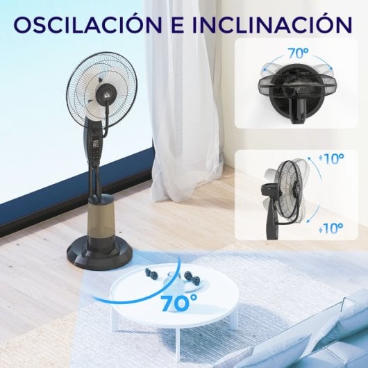 Homcom Ventilador Nebulizador 75W Temporizador Tanque 3,2L Negro