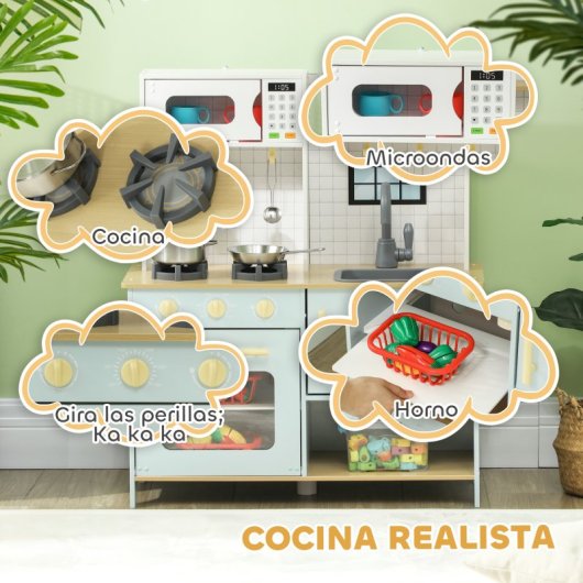 Aiyaplay Cocina De Juguete Para Niños +3 Años Con Sonido Y Luz Azul