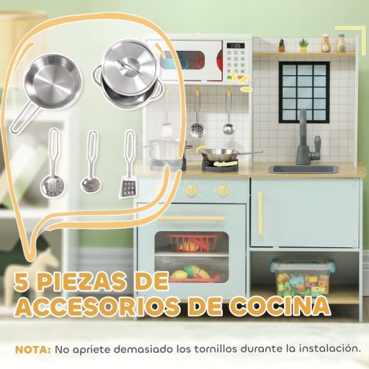 Aiyaplay Cocina De Juguete Para Niños +3 Años Con Sonido Y Luz Azul