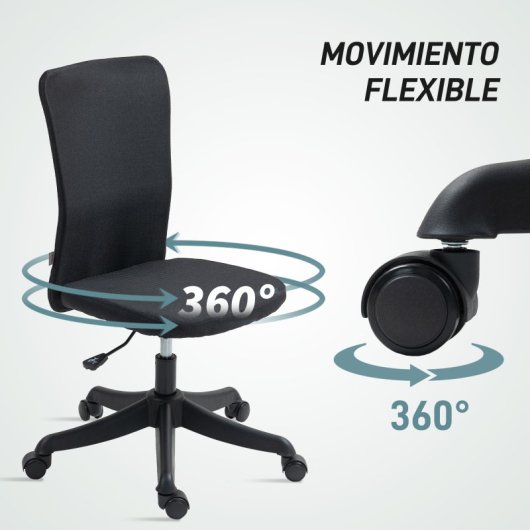 Homcom Cadeira de secretária sem braços com altura ajustável Capacidade de carga 120 kg Preto