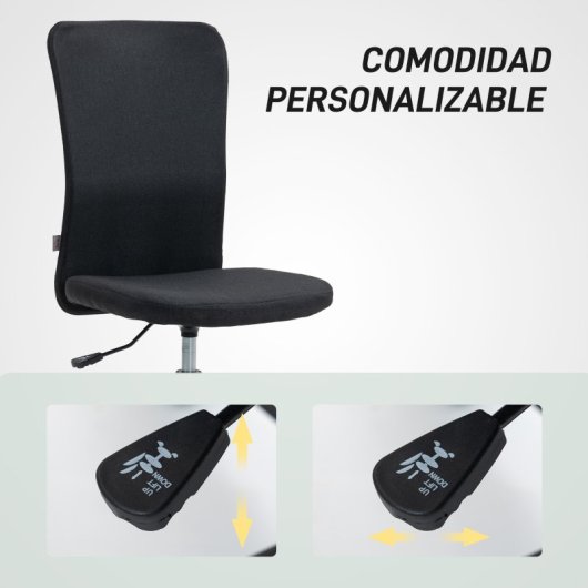 Homcom Cadeira de secretária sem braços com altura ajustável Capacidade de carga 120 kg Preto