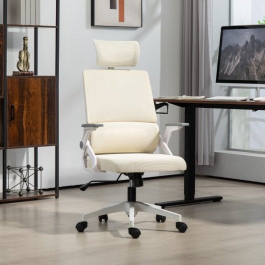 Vinsetto Silla De Oficina De Malla Con Altura Ajustable Y Reposabrazos Beige