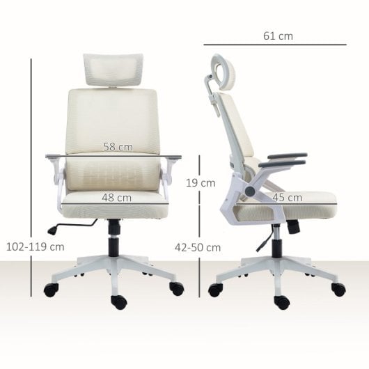 Vinsetto Silla De Oficina De Malla Con Altura Ajustable Y Reposabrazos Beige