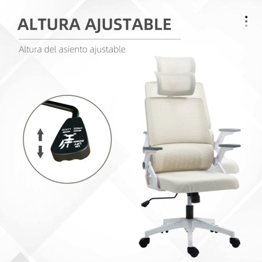 Vinsetto Silla De Oficina De Malla Con Altura Ajustable Y Reposabrazos Beige