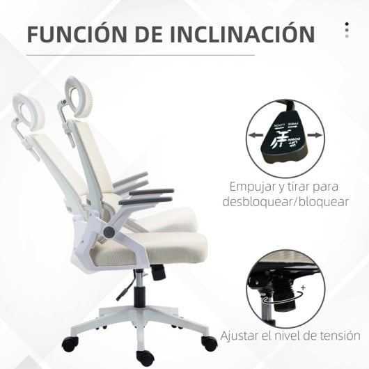 Vinsetto Silla De Oficina De Malla Con Altura Ajustable Y Reposabrazos Beige