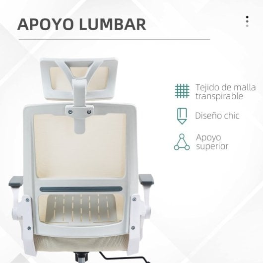 Vinsetto Silla De Oficina De Malla Con Altura Ajustable Y Reposabrazos Beige