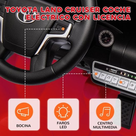 Aiyaplay Toyota Land Cruiser Coche Eléctrico para Niños de +3 Años Rojo