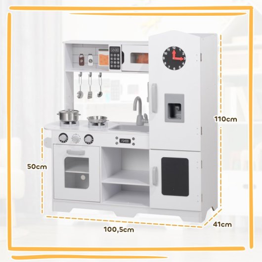 Aiyaplay Cocina De Juguete Para Niños +3 Años Con Microondas Reloj Blanco