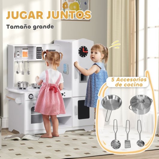 Aiyaplay Cocina De Juguete Para Niños +3 Años Con Microondas Reloj Blanco