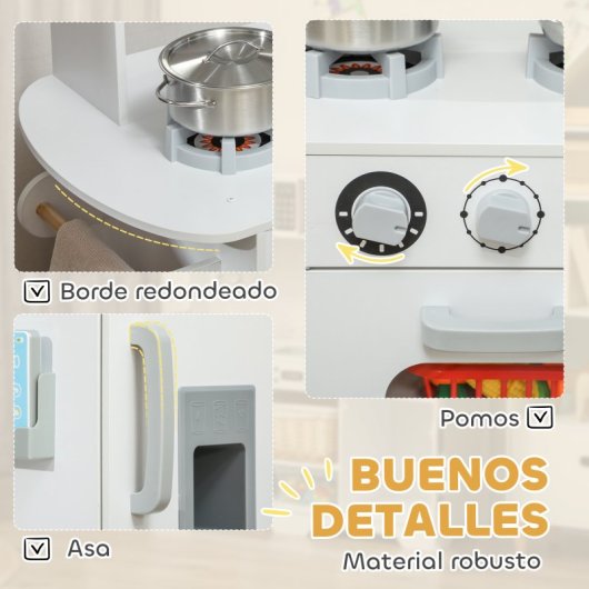 Aiyaplay Cocina De Juguete Para Niños +3 Años Con Microondas Reloj Blanco