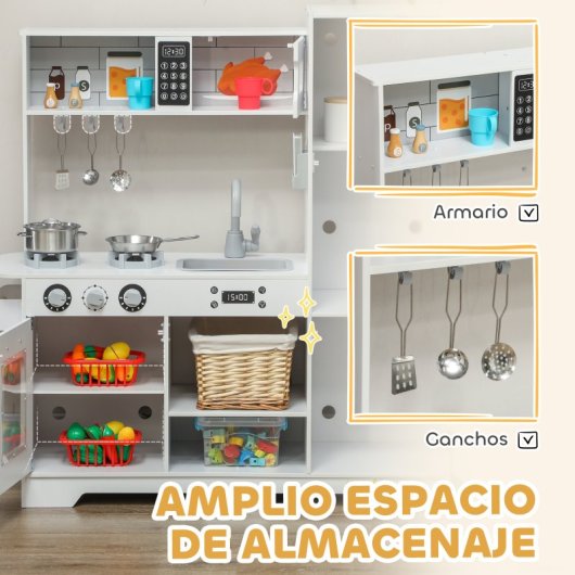 Aiyaplay Cocina De Juguete Para Niños +3 Años Con Microondas Reloj Blanco