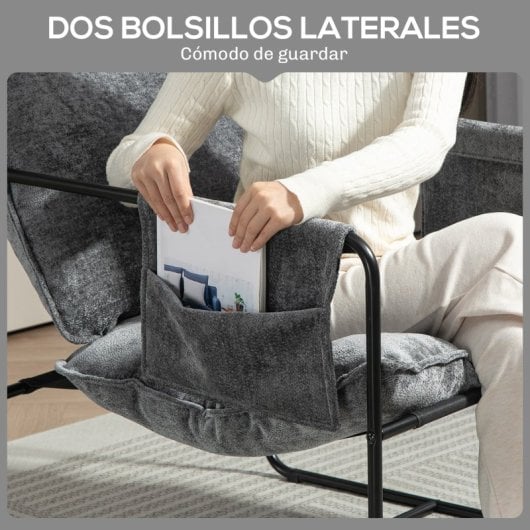 Homcom Butaca De Salón Con Bolsillos Laterales Carga 120 Kg Gris