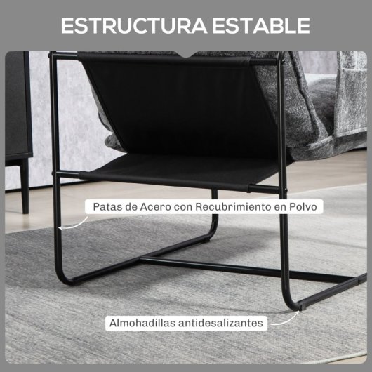Homcom Butaca De Salón Con Bolsillos Laterales Carga 120 Kg Gris