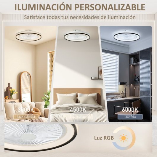 Homcom Ventoinha de Teto Com Luz LED 48,5 W Motor Dc Reversível Branca