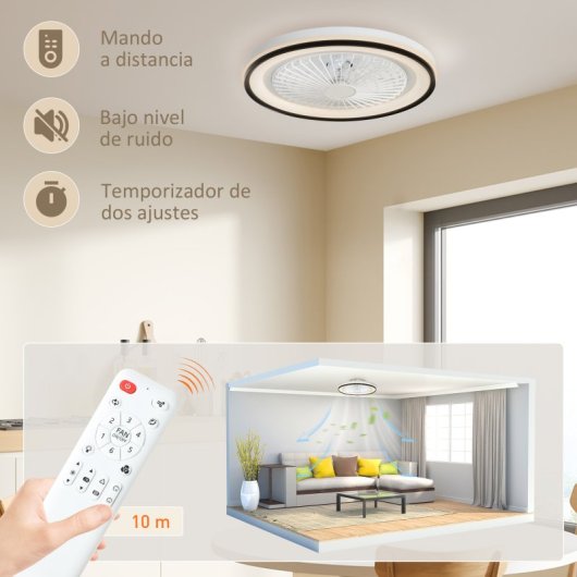 Homcom Ventoinha de Teto Com Luz LED 48,5 W Motor Dc Reversível Branca