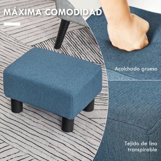 Homcom Reposapiés Salón De Tela De Lino Con Asiento Acolchado Patas Azul Oscuro