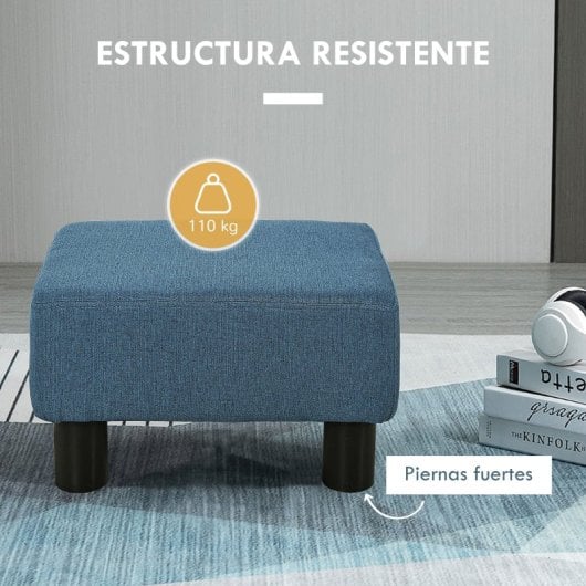Homcom Reposapiés Salón De Tela De Lino Con Asiento Acolchado Patas Azul Oscuro