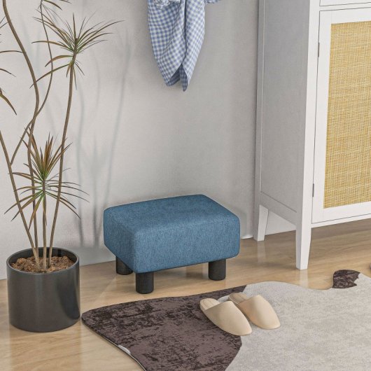 Homcom Reposapiés Salón De Tela De Lino Con Asiento Acolchado Patas Azul Oscuro