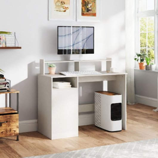 Homcom Escritorio con Estantería con Soporte Para Monitor 108x50x94cm Crema