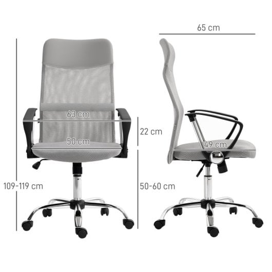 Homcom Silla De Oficina De Malla Con Altura Ajustable Carga 120 Kg Gris Claro