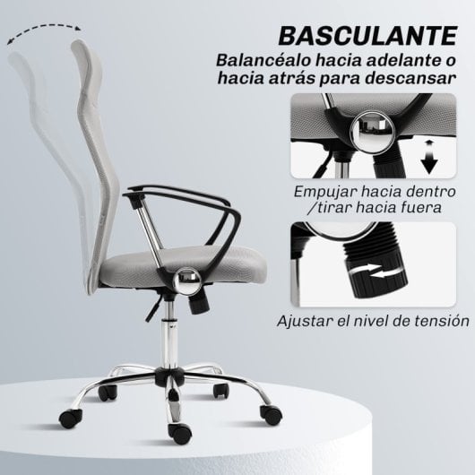 Homcom Silla De Oficina De Malla Con Altura Ajustable Carga 120 Kg Gris Claro
