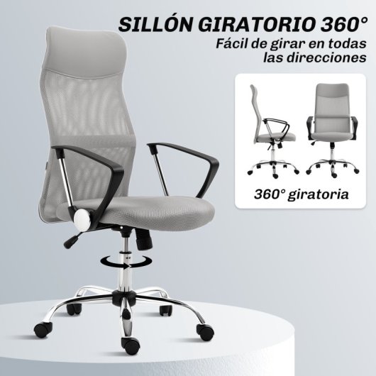 Homcom Silla De Oficina De Malla Con Altura Ajustable Carga 120 Kg Gris Claro