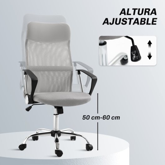 Homcom Silla De Oficina De Malla Con Altura Ajustable Carga 120 Kg Gris Claro