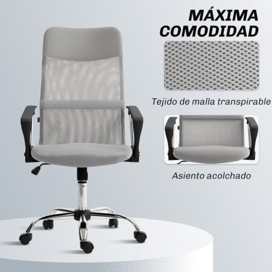 Homcom Silla De Oficina De Malla Con Altura Ajustable Carga 120 Kg Gris Claro