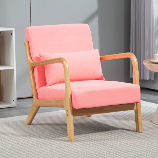 Homcom Butaca Nórdica Con Reposabrazos Cojín Carga 120 Kg 61x78x76 Cm Rosa