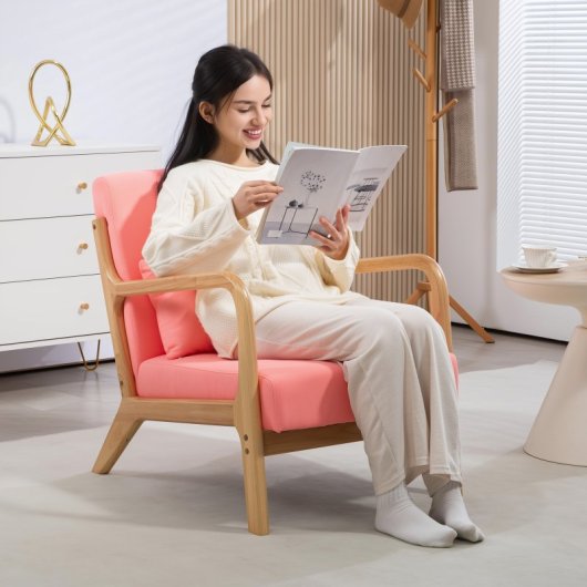 Homcom Butaca Nórdica Con Reposabrazos Cojín Carga 120 Kg 61x78x76 Cm Rosa