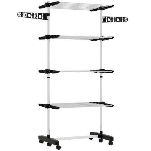 Homcom Tendedero Vertical Plegable de 4 Niveles con 6 Ruedas Negro y Plata