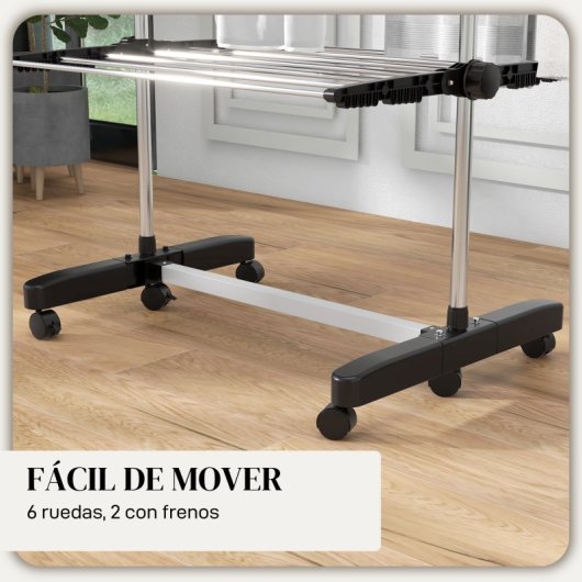 Homcom Tendedero Vertical Plegable de 4 Niveles con 6 Ruedas Negro y Plata
