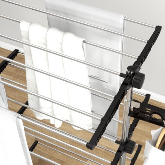 Homcom Tendedero Vertical Plegable de 4 Niveles con 6 Ruedas Negro y Plata