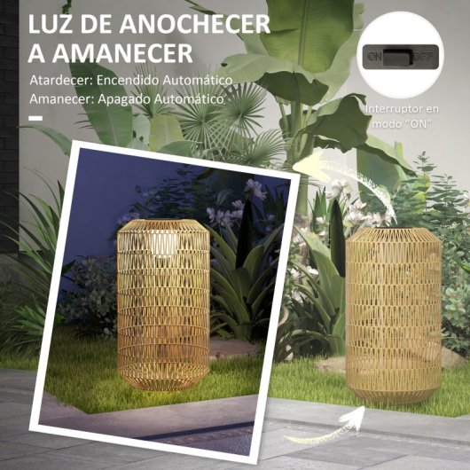 Outsunny Linterna de Jardín de Ratán Sintético con Luces LED 30x55cm Natural