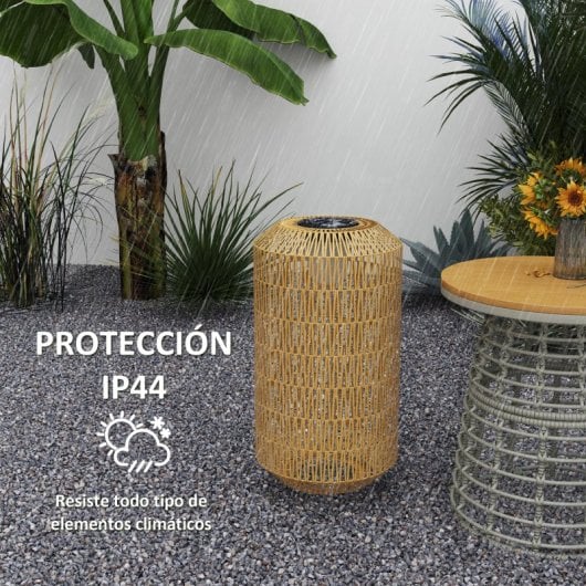 Outsunny Linterna de Jardín de Ratán Sintético con Luces LED 30x55cm Natural