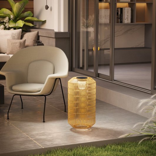 Outsunny Linterna de Jardín de Ratán Sintético con Luces LED 30x55cm Natural