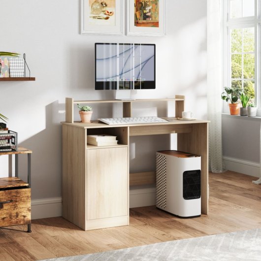 Homcom Escritorio con Estantería y Soporte para Monitor 108x50x94cm Natural