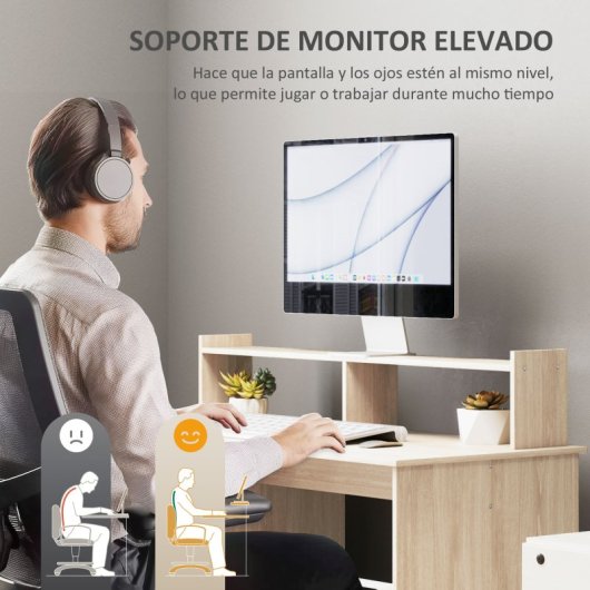 Homcom Escritorio con Estantería y Soporte para Monitor 108x50x94cm Natural