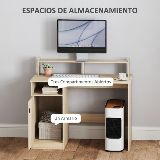 Homcom Escritorio con Estantería y Soporte para Monitor 108x50x94cm Natural